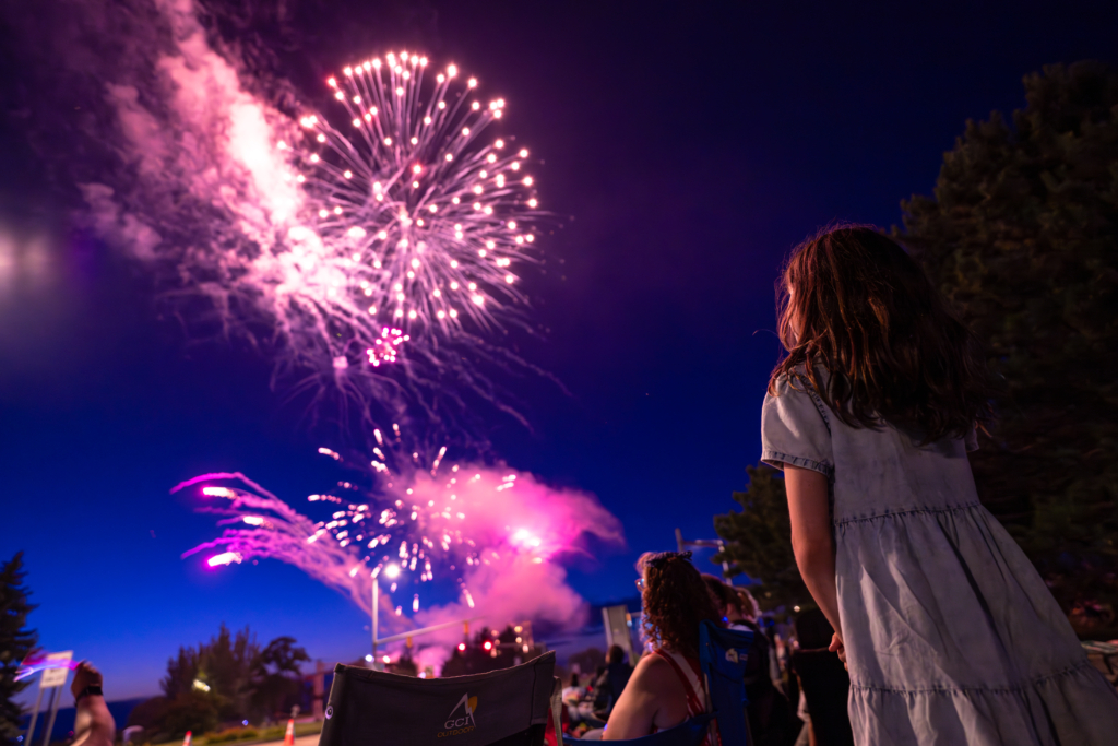 fireworks with a young girl watching